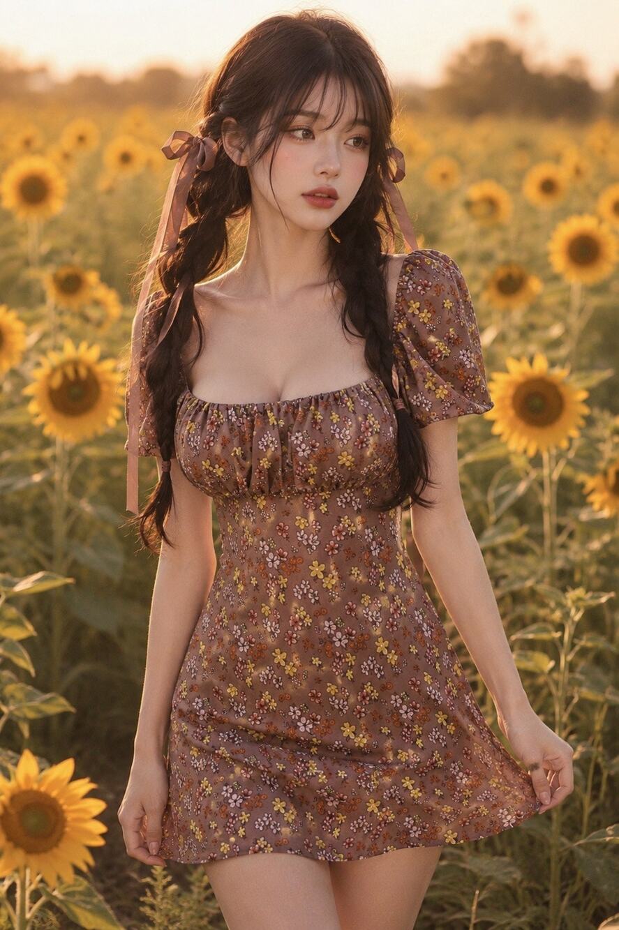 Sunflower Paths & Wildflower Promises open back milkmaid cottagecore mini dress